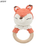 BPA Free Crochet Wooden Ring Baby Teether Safe Cute Animal Rattle Chewing Teething Nursing Soother Molar Infant Toy Accessories